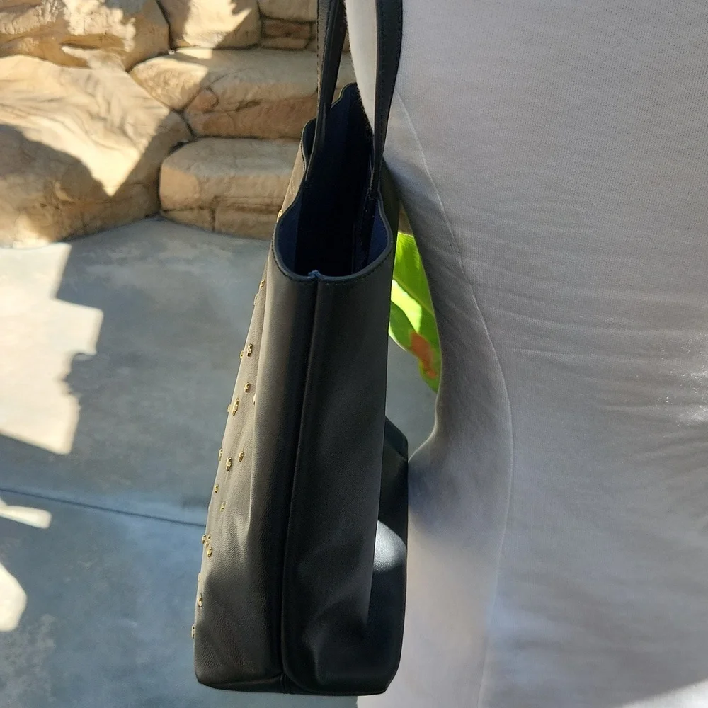 Tory Burch Star Stud Black Leather Tote Bag Purse